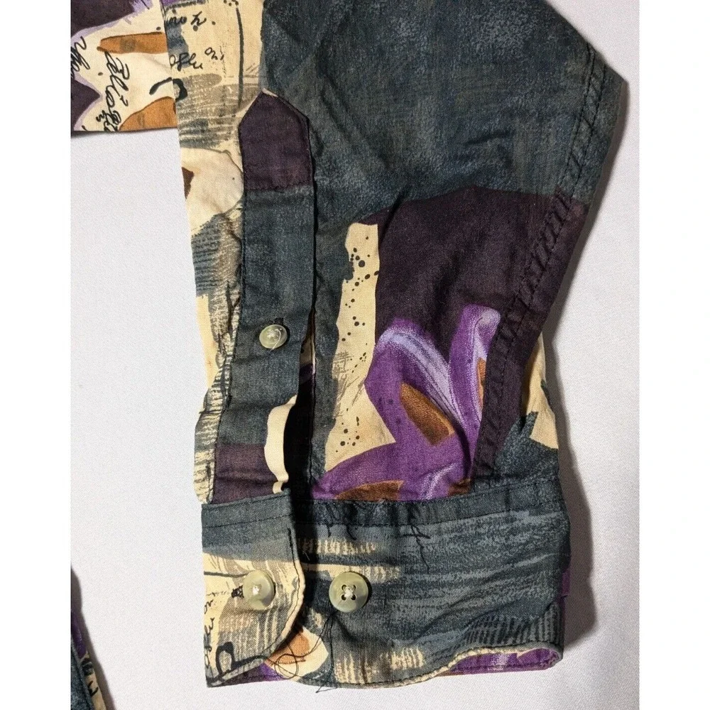 ENRICO SARCHI‎ Men Large Green Purple Floral AOP Cotton Button-Up Shirt